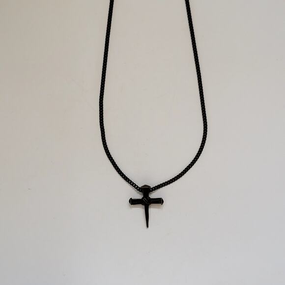 Bronze Tone Nail Cross Pendant Necklace Rustic Christian Faith Religious Jewelry - Picture 3 of 10